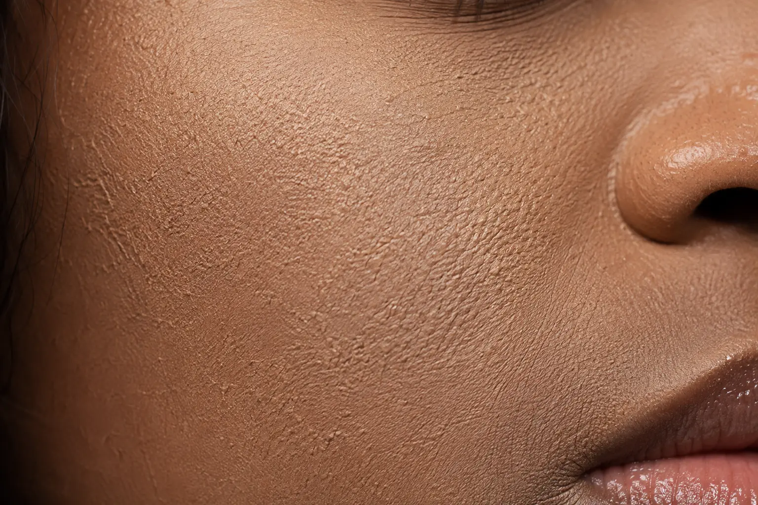 Dry skin with cakey, patchy makeup